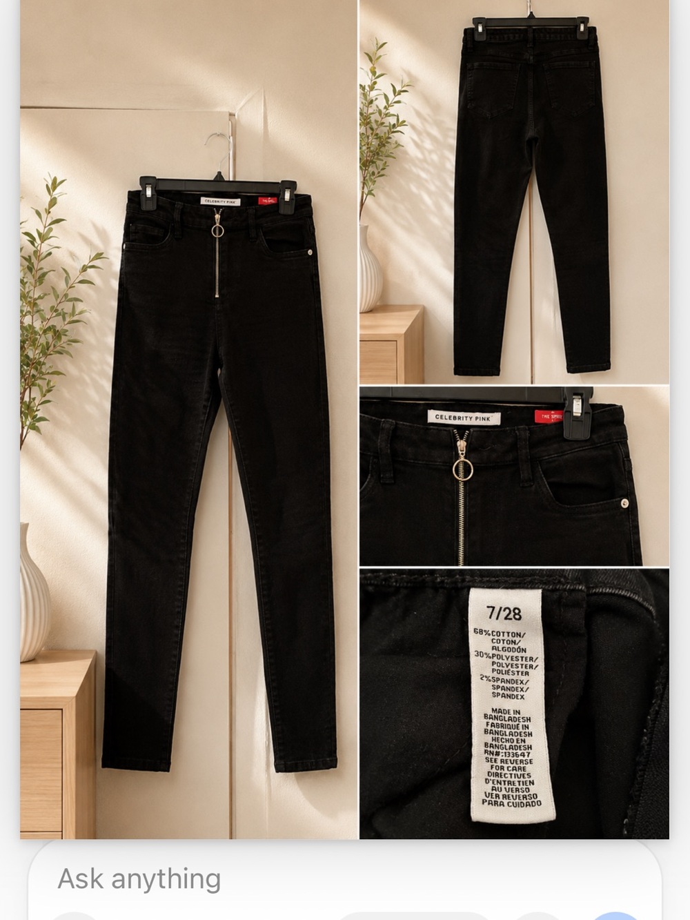 Celebrity Pink Black High-Rise Skinny Jeans with Ring Zip